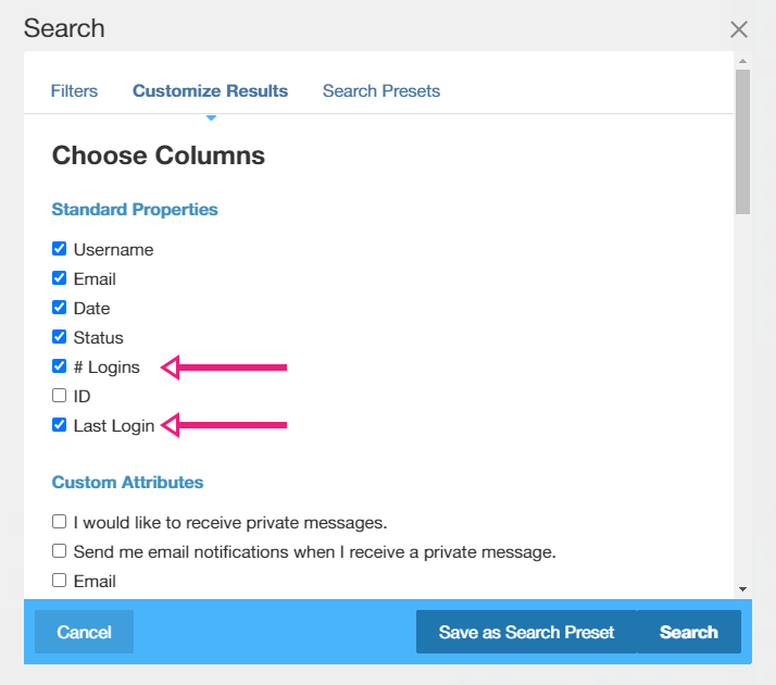 Customizing the columns displayed in concrete5 users' list