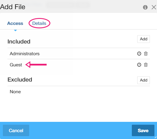 Setting permissions on folders in Concrete5's File Manager - Set access details.